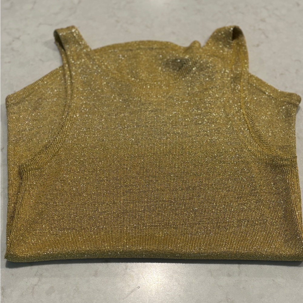 Gold Metallic Tank Top - Women's Shimmery Knit Cache size M - Picture 7 of 7